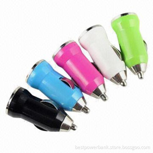 Two USB Car Charger, ABS Material, 11 Colors Optional, Blue LED Lights When Charging